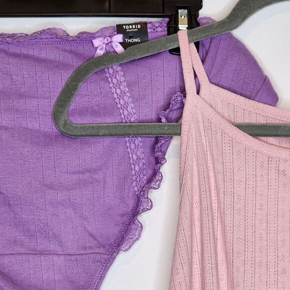 4X 26W Torrid Pink Pointelle High Neck Crop Tank Purple Thong Set Loungewear - Picture 3 of 10